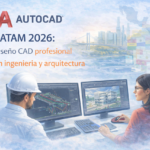 AutoCAD LATAM 2026 diseño CAD profesional para ingeniería y arquitectura con modelado técnico en pantalla y mapa de Latinoamérica