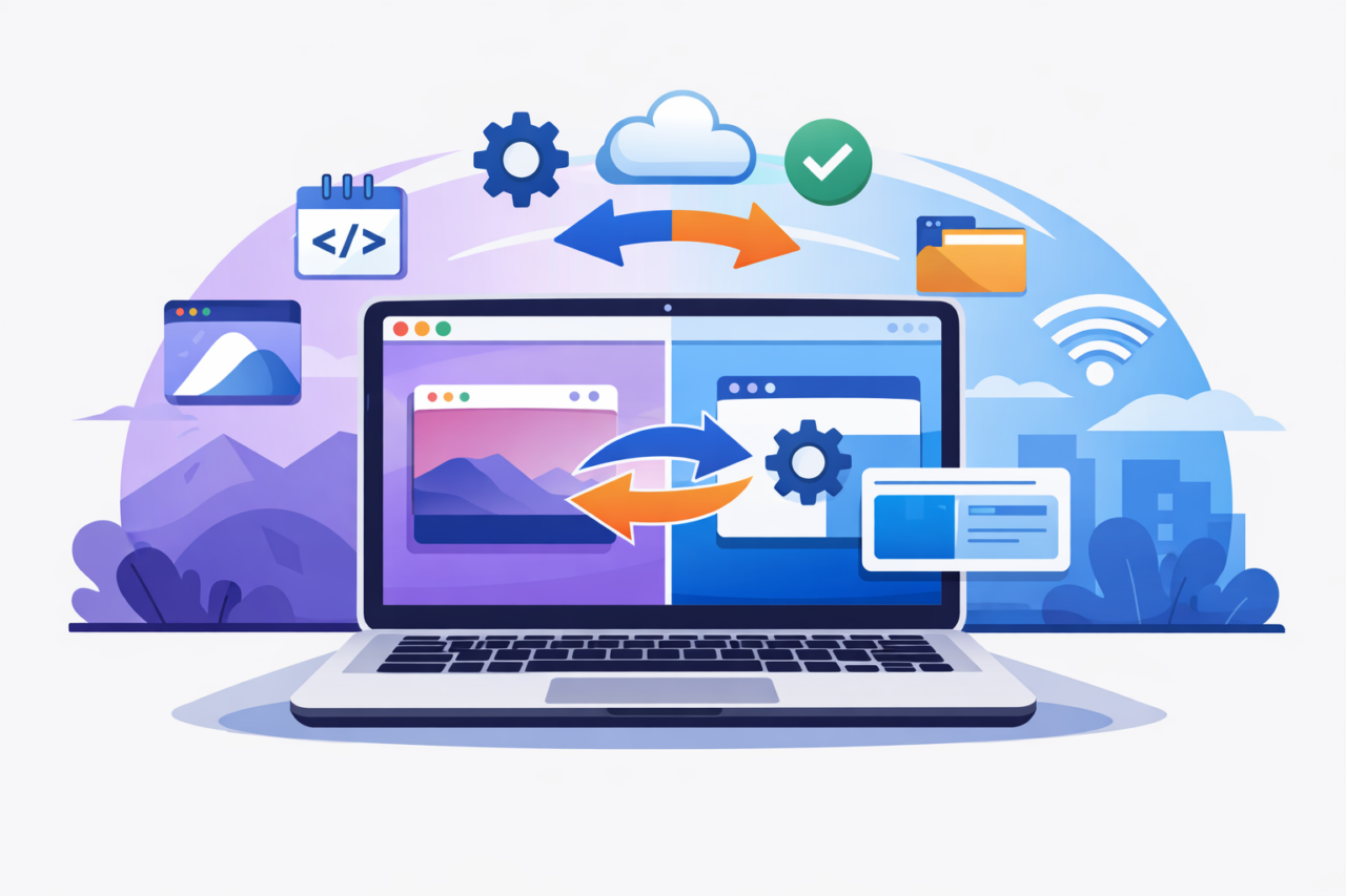 Illustration representing operating system virtualization and compatibility