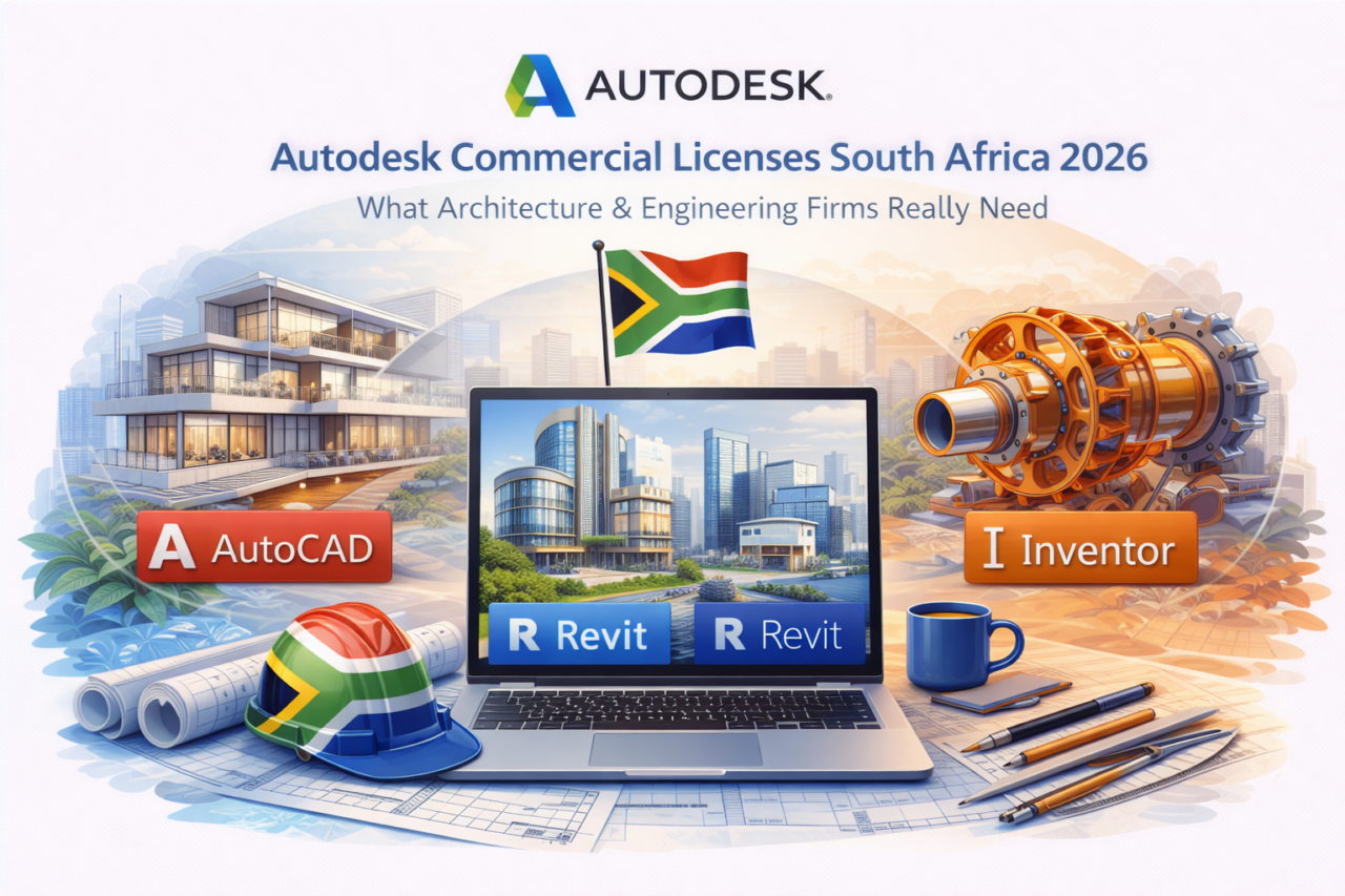 Illustration representing Autodesk commercial licenses for architecture and engineering firms in South Africa in 2026